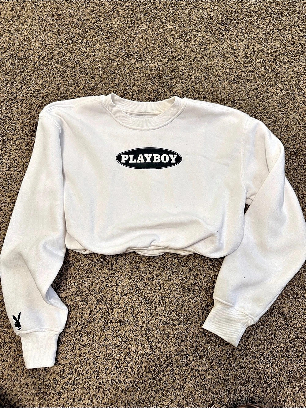 Playboy White Cropped Bubble Sweatshirt